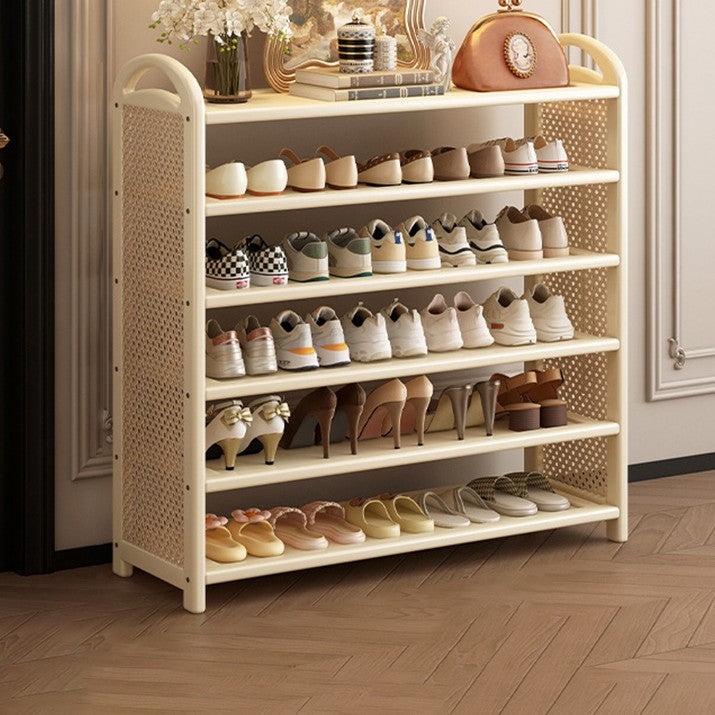 Zapatero estantería rectangular de bambú, ratán PE y MDF de 5/6 niveles, estilo tradicional vintage para recibidor y salón