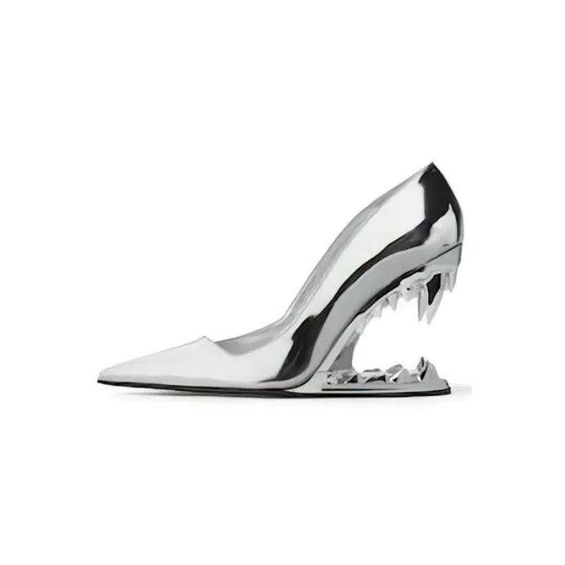 Zapatos de tacón para mujer con tacón esculpido en forma de colmillo