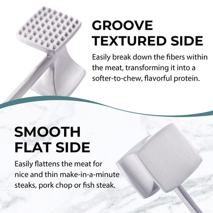 Ablandador de carne de doble cara de acero inoxidable de alta resistencia con mango ergonómico antideslizante