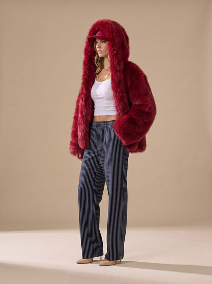 Abrigo de invierno de pelo sintético con capucha y manga larga de corte oversize para mujer
