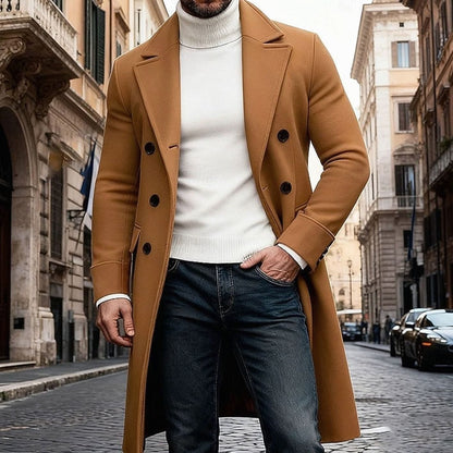 Abrigo largo cruzado de lana para hombre de corte entallado