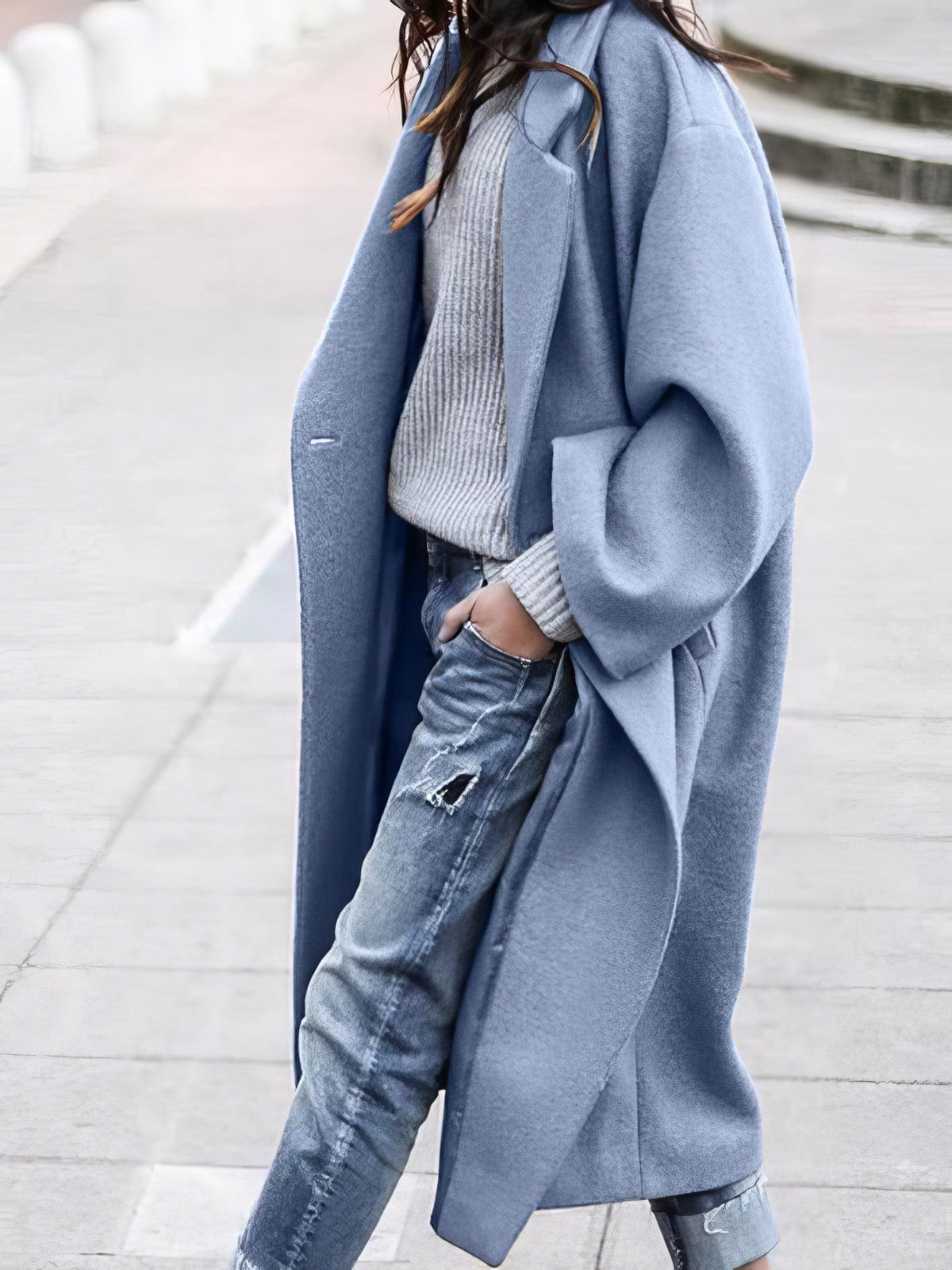 Abrigo largo de invierno oversize para mujer - Lana de corte relajado para el frío