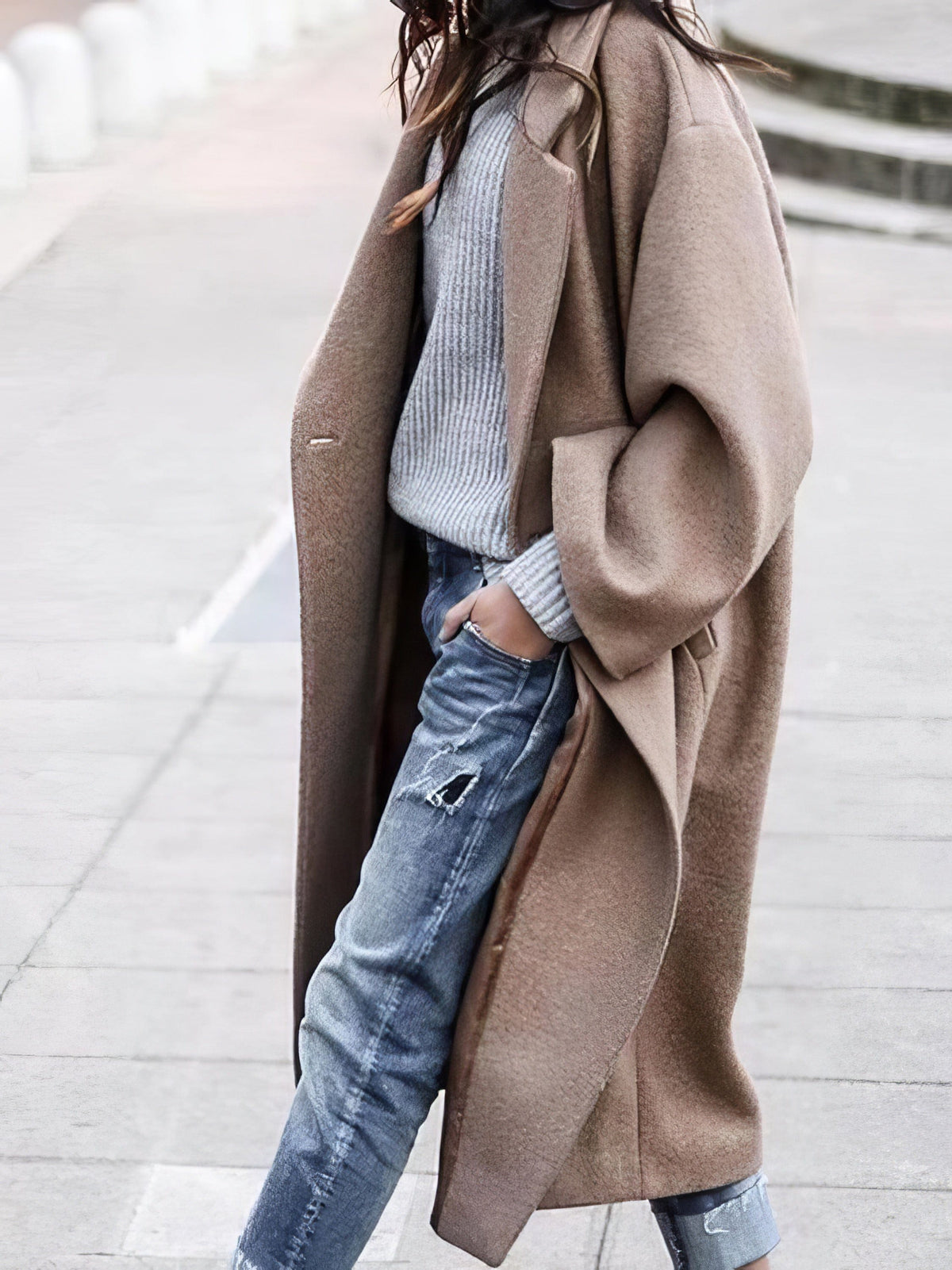 Abrigo largo de invierno oversize para mujer - Lana de corte relajado para el frío