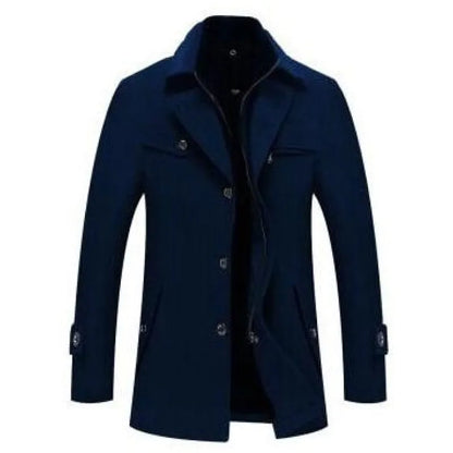 Abrigo largo de lana acolchado para hombre con cuello alto y cremallera frontal