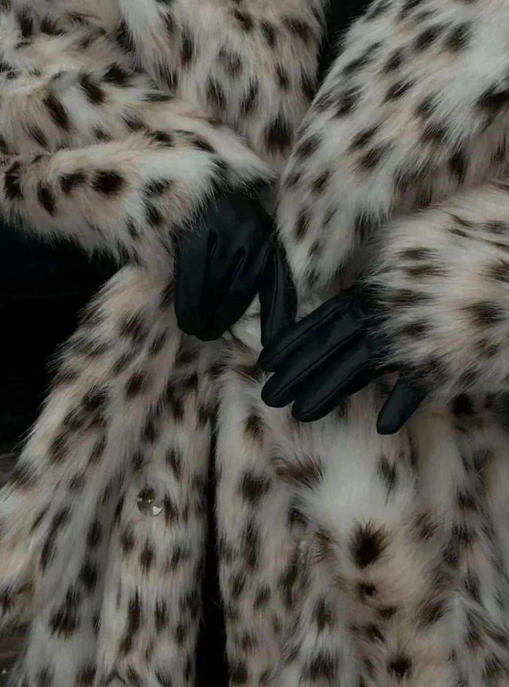 Abrigo largo de pelo sintético con estampado de leopardo para mujer