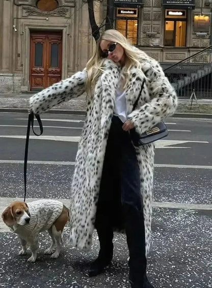 Abrigo largo de pelo sintético con estampado de leopardo para mujer