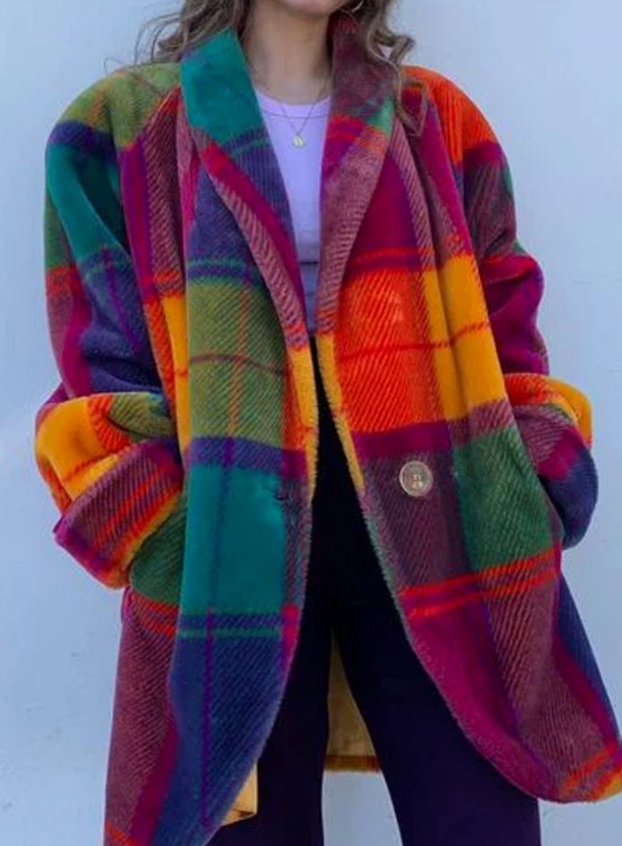 Abrigo largo oversize a cuadros multicolor para mujer
