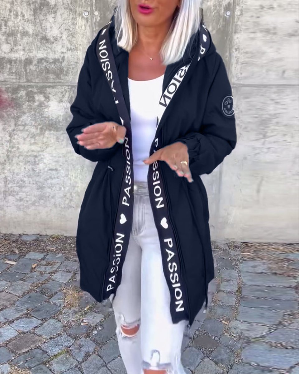 Abrigo midi para mujer de corte holgado con capucha y cordón ajustable