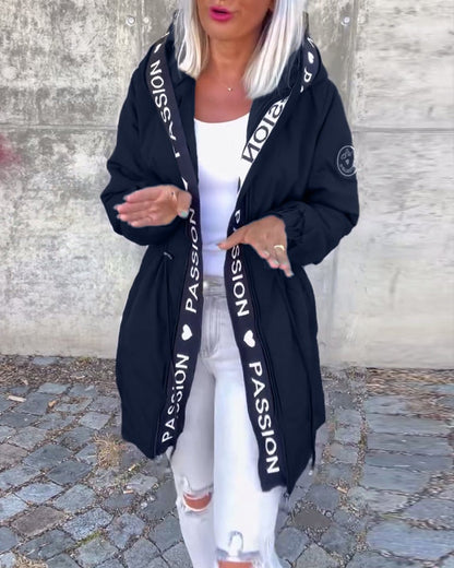 Abrigo midi para mujer de corte holgado con capucha y cordón ajustable