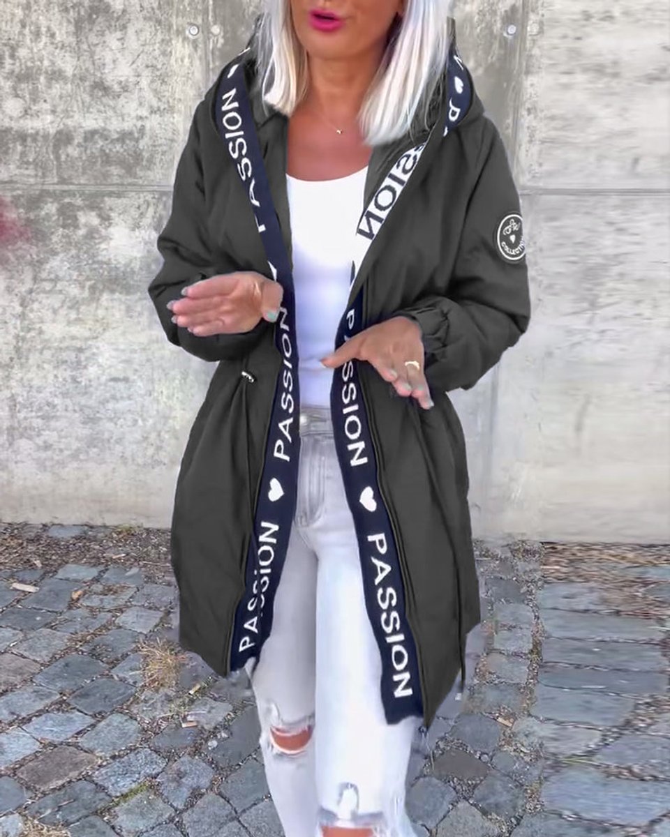 Abrigo midi para mujer de corte holgado con capucha y cordón ajustable