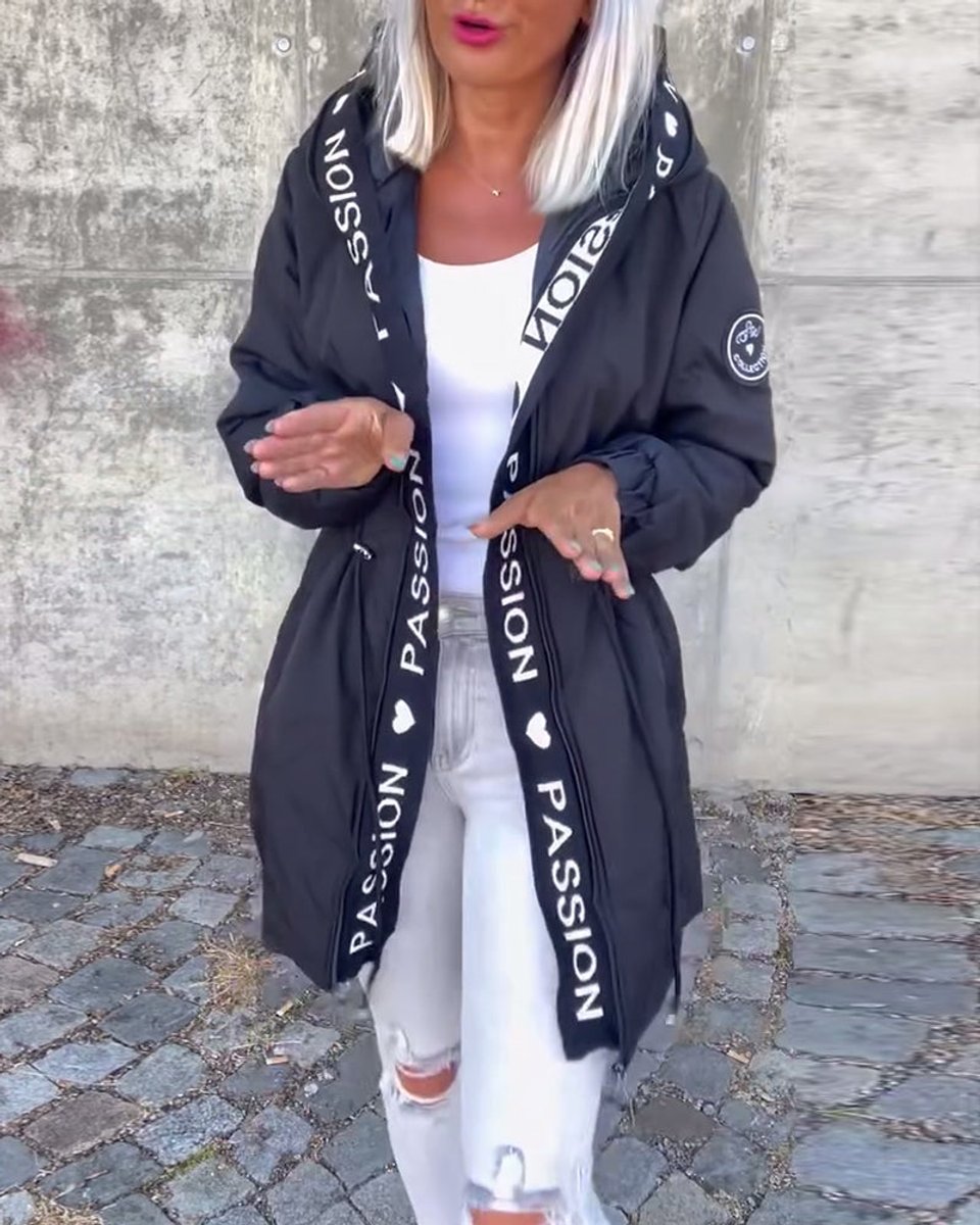 Abrigo midi para mujer de corte holgado con capucha y cordón ajustable