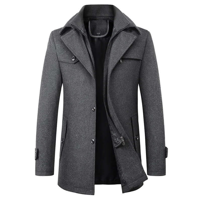 Abrigo para hombre con doble abotonadura, cortavientos y forro cálido