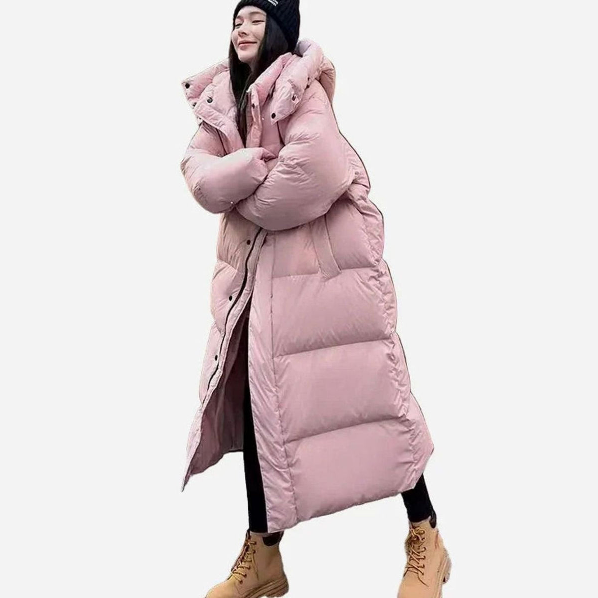 Abrigo plumífero largo acolchado estilo oversized con capucha para mujer