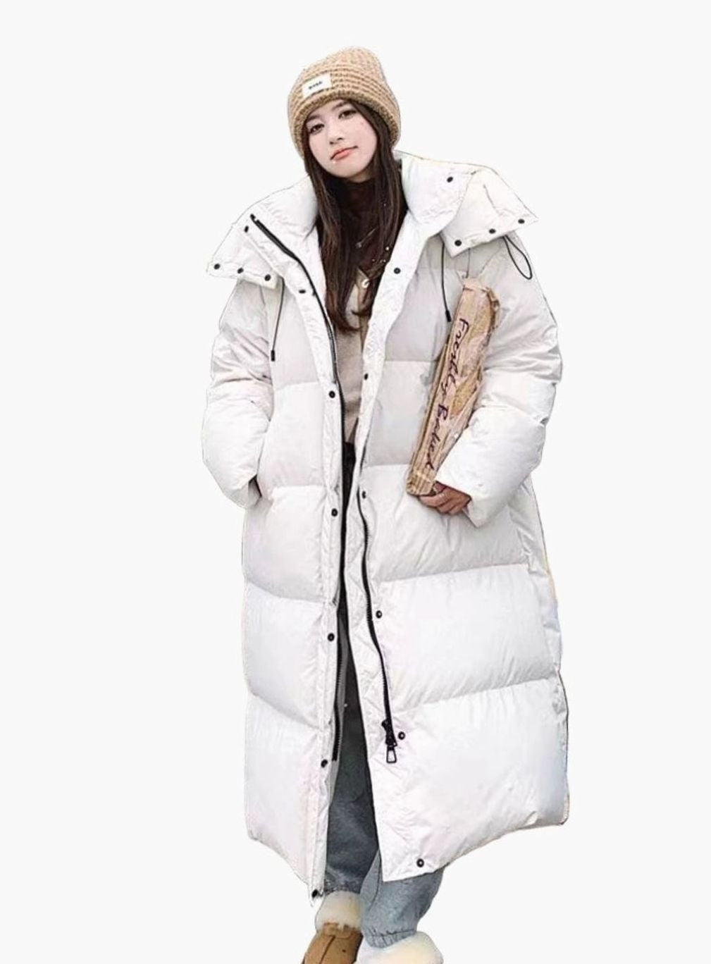 Abrigo plumífero largo acolchado estilo oversized con capucha para mujer