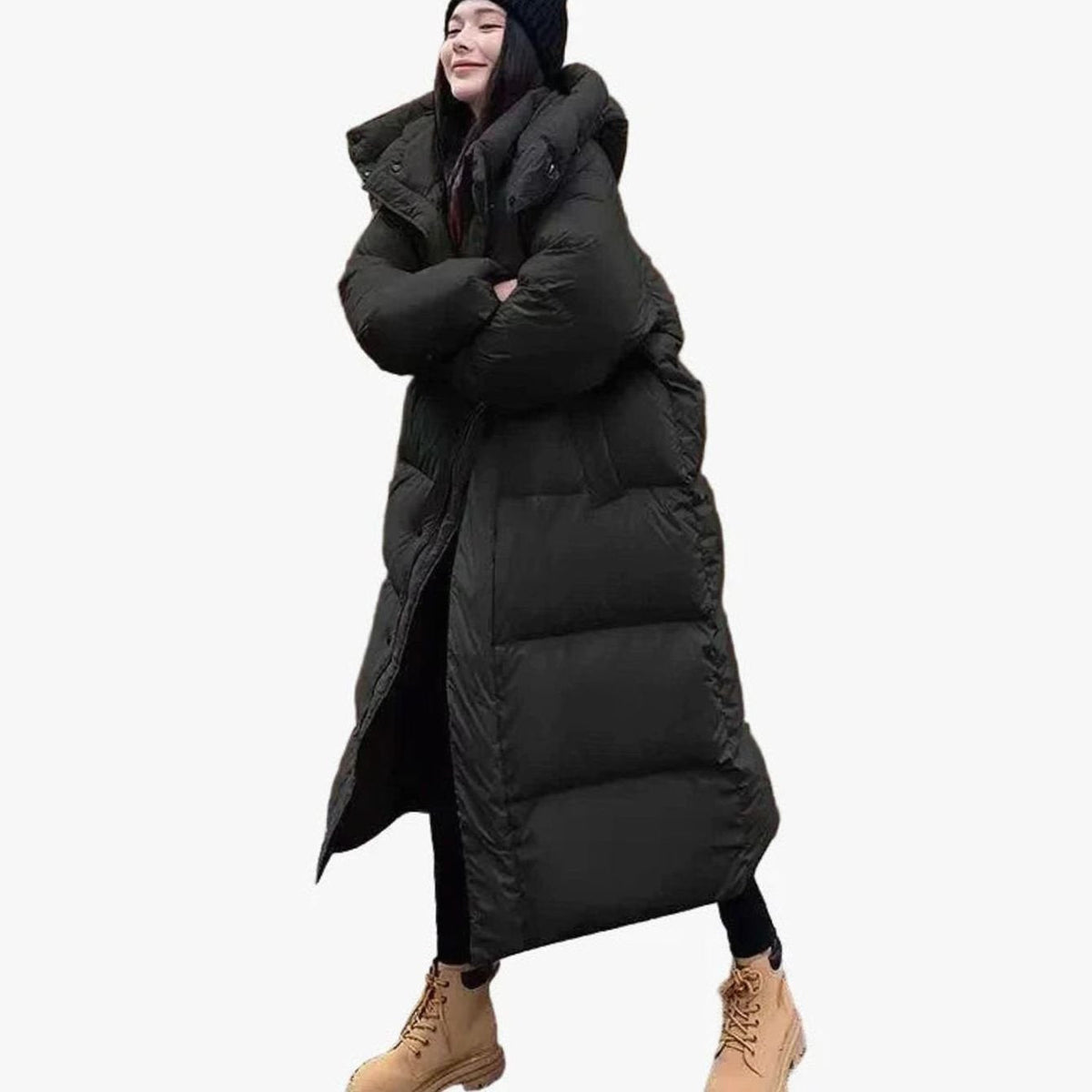 Abrigo plumífero largo acolchado estilo oversized con capucha para mujer