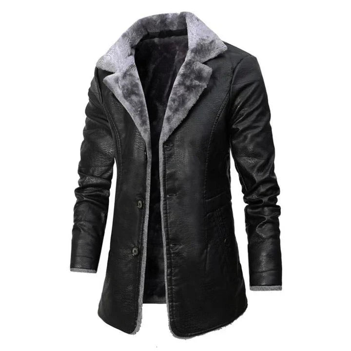 Abrigo tres cuartos para hombre con cuello de pelo