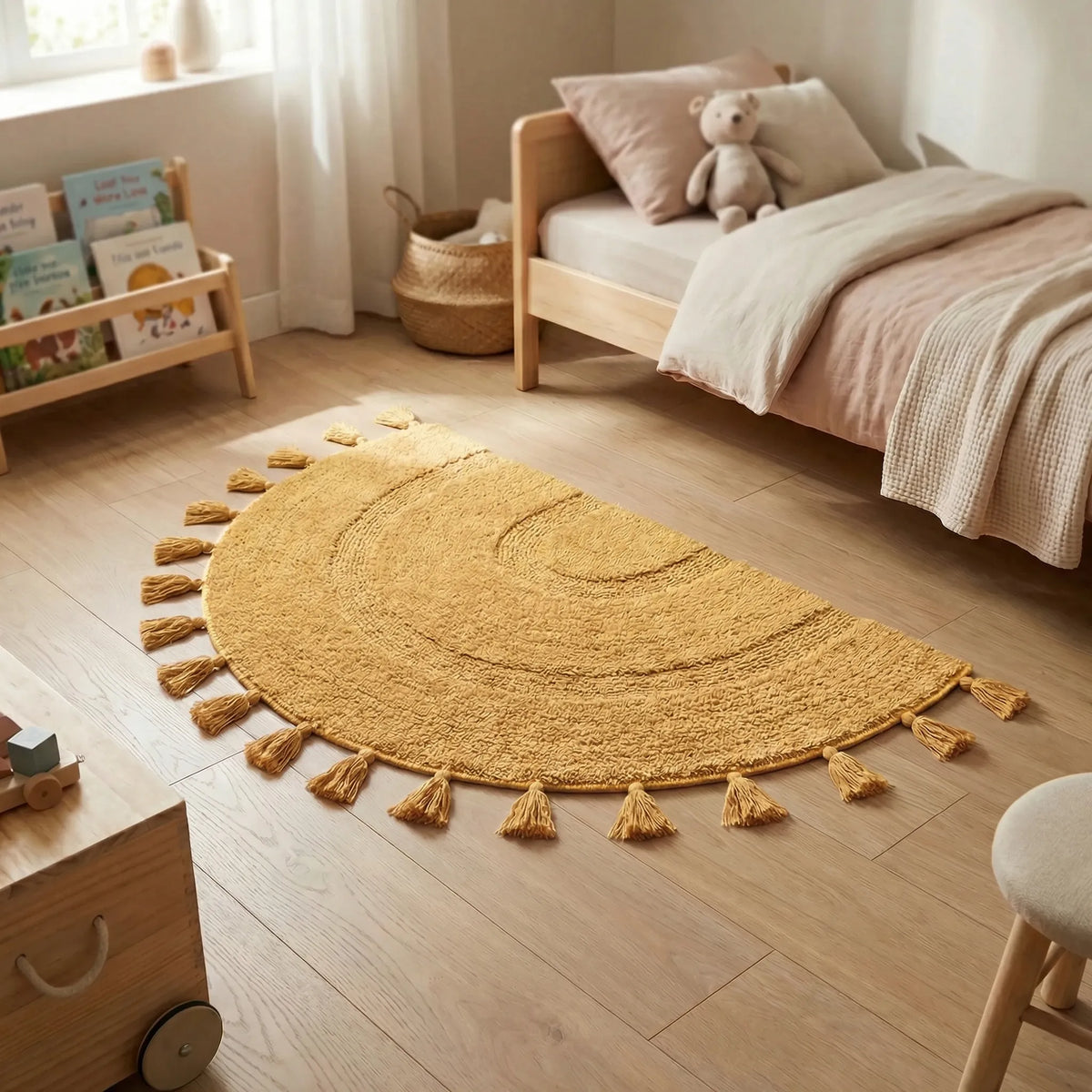 Alfombra semicircular con flecos