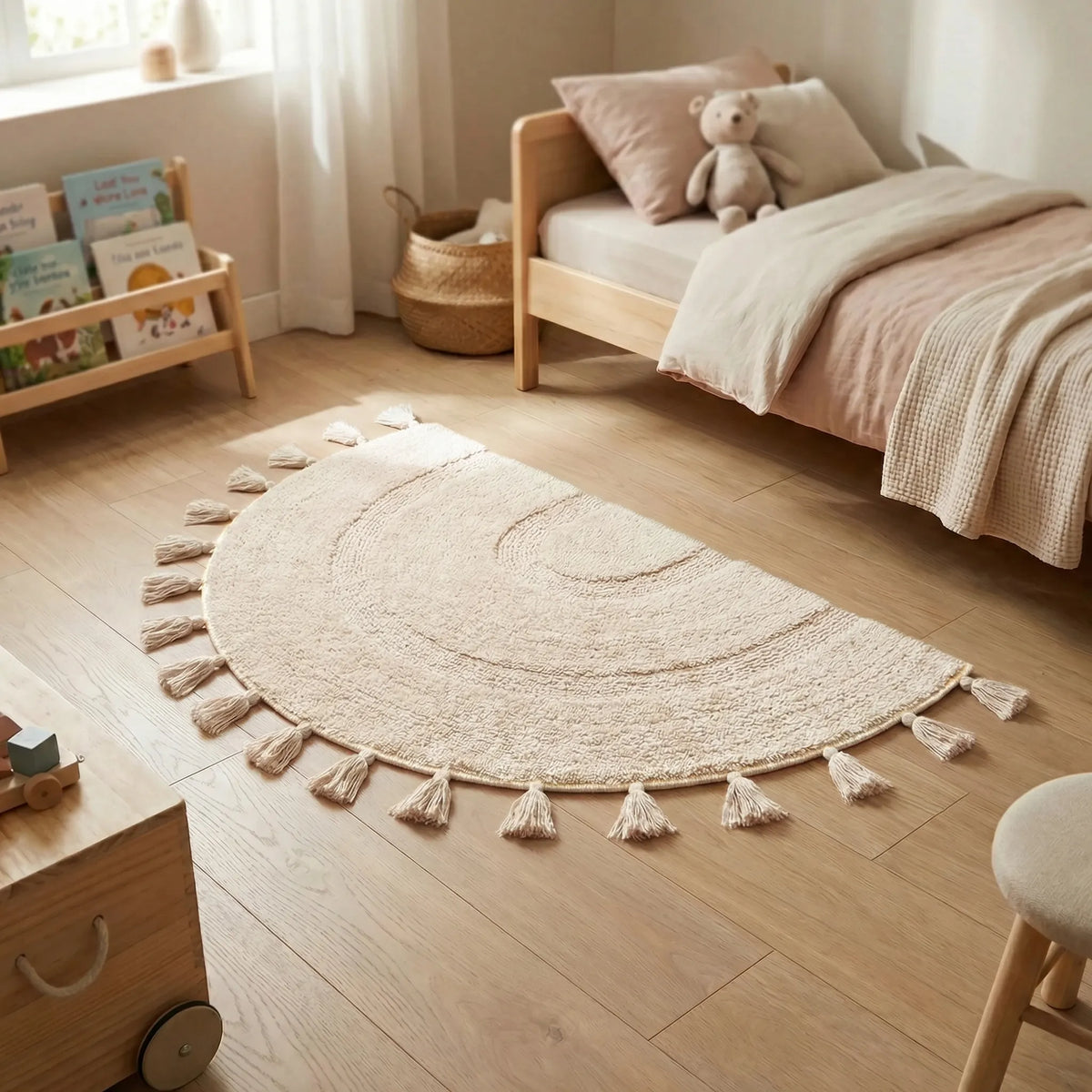 Alfombra semicircular con flecos