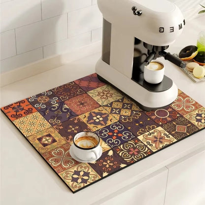 Alfombrilla Absorbente de Café con Diseño de Azulejos Retro