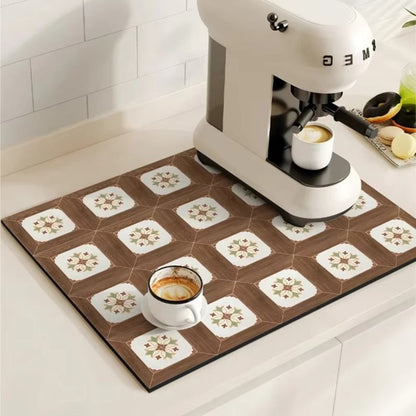 Alfombrilla Absorbente de Café con Diseño de Azulejos Retro
