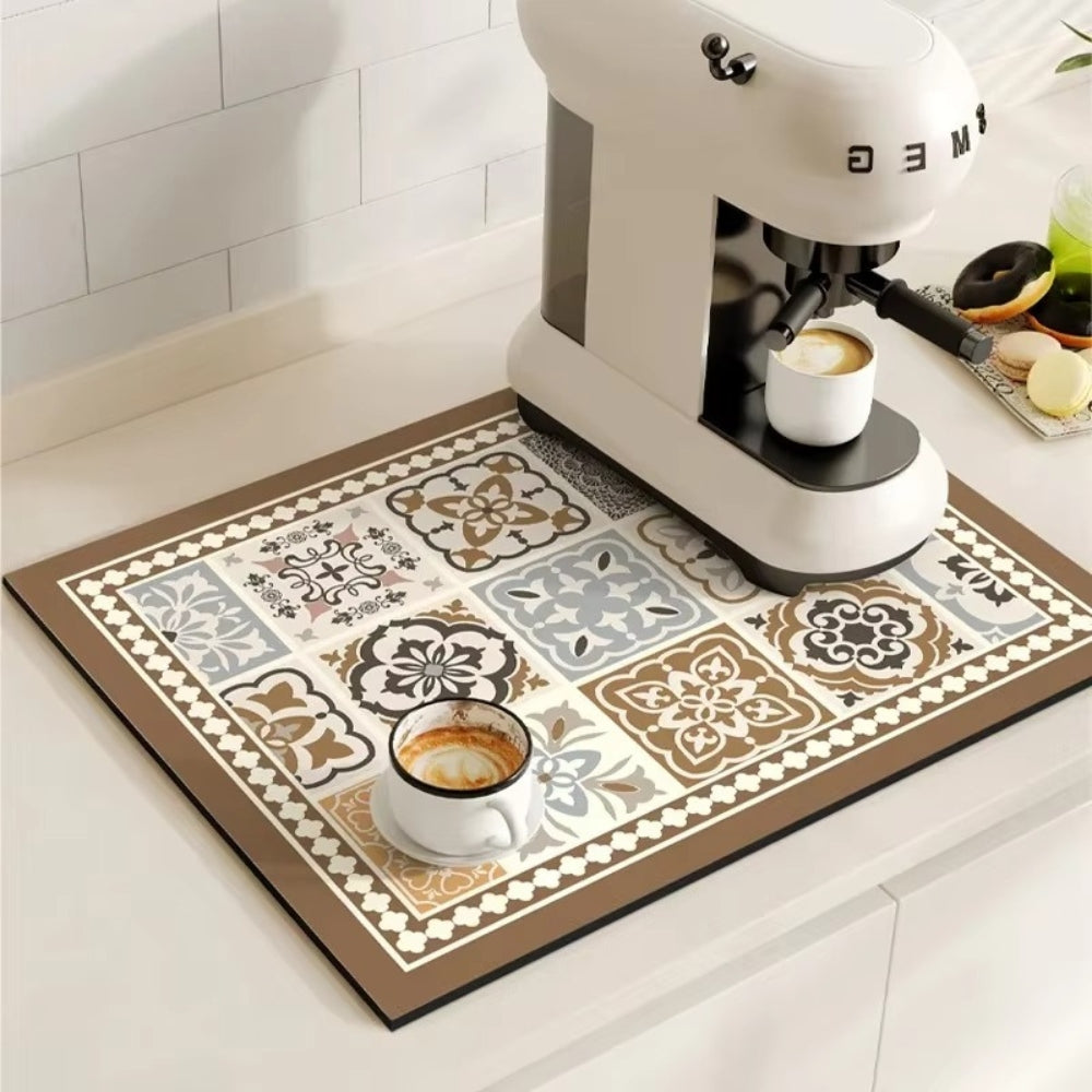 Alfombrilla Absorbente de Café con Diseño de Azulejos Retro