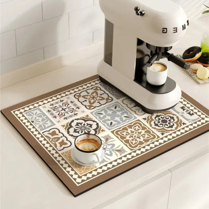 Alfombrilla Absorbente de Café con Diseño de Azulejos Retro