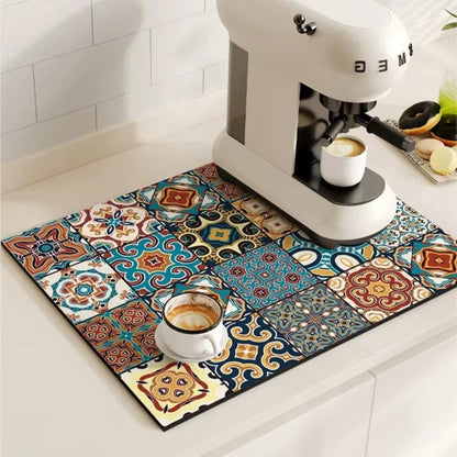 Alfombrilla Absorbente de Café con Diseño de Azulejos Retro
