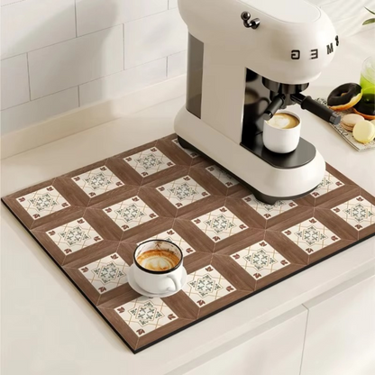 Alfombrilla Absorbente de Café con Diseño de Azulejos Retro