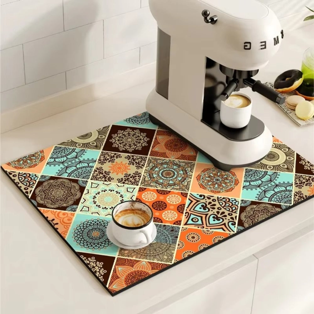 Alfombrilla Absorbente de Café con Diseño de Azulejos Retro