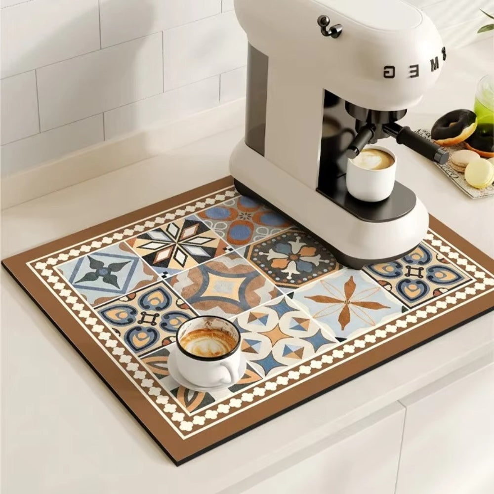 Alfombrilla Absorbente de Café con Diseño de Azulejos Retro
