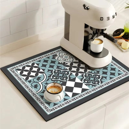 Alfombrilla Absorbente de Café con Diseño de Azulejos Retro