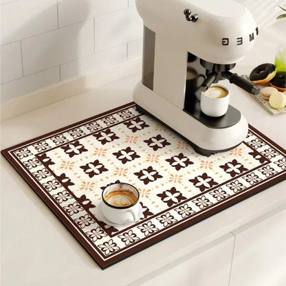 Alfombrilla Absorbente de Café con Diseño de Azulejos Retro