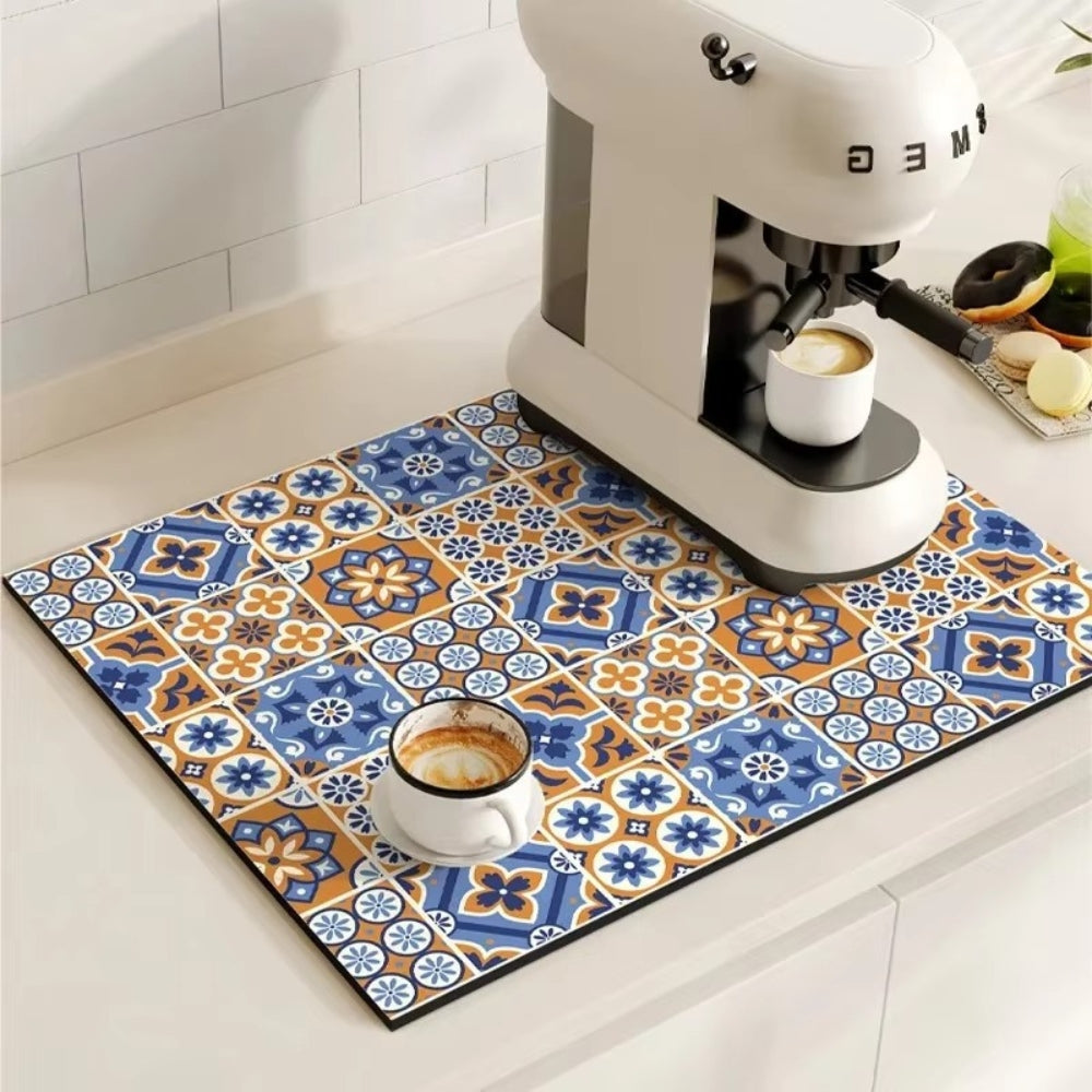 Alfombrilla Absorbente de Café con Diseño de Azulejos Retro