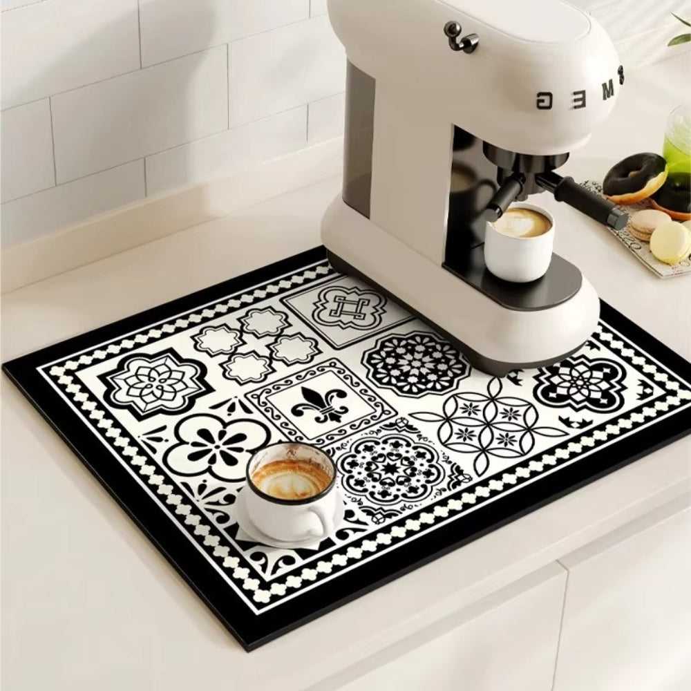 Alfombrilla Absorbente de Café con Diseño de Azulejos Retro