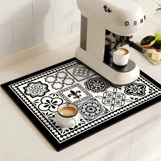 Alfombrilla Absorbente de Café con Diseño de Azulejos Retro