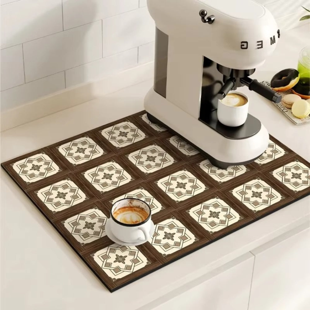 Alfombrilla Absorbente de Café con Diseño de Azulejos Retro