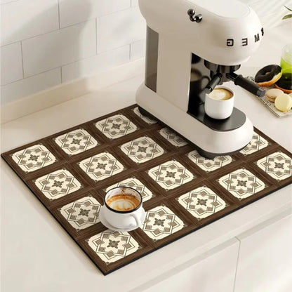 Alfombrilla Absorbente de Café con Diseño de Azulejos Retro