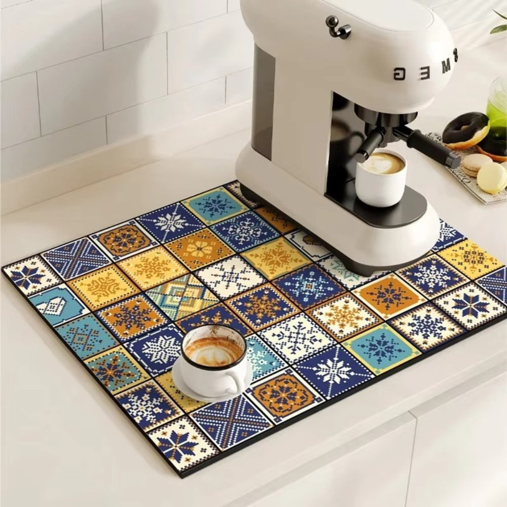 Alfombrilla Absorbente de Café con Diseño de Azulejos Retro