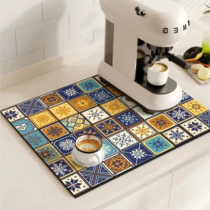 Alfombrilla Absorbente de Café con Diseño de Azulejos Retro