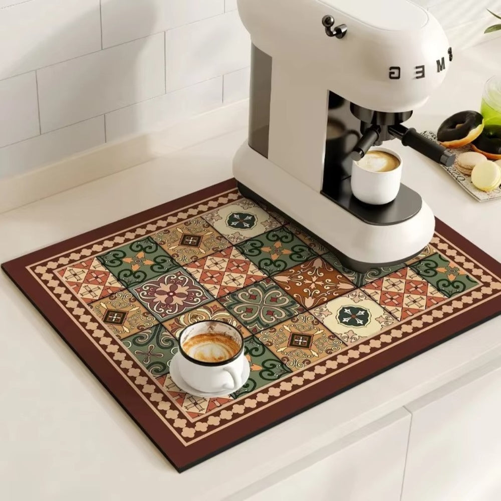 Alfombrilla Absorbente de Café con Diseño de Azulejos Retro