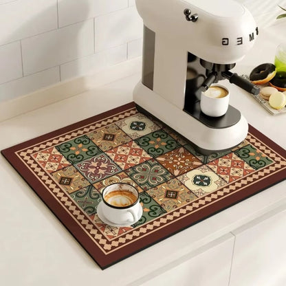 Alfombrilla Absorbente de Café con Diseño de Azulejos Retro