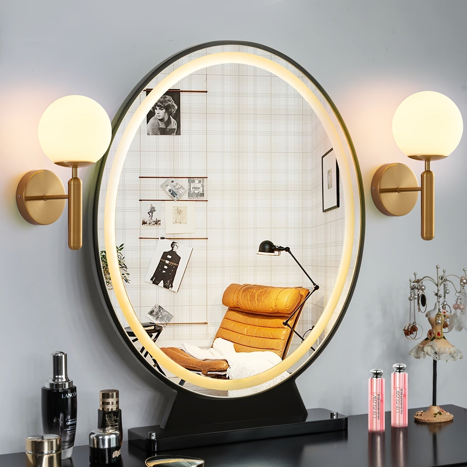 Aplique de Pared de Vidrio Moderno en Forma de Globo | Fijación Semi-Flush de Metal Pulido