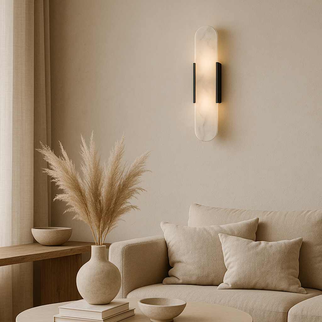 Aplique de pared moderno de mármol y piedra natural con LED regulable en dorado o negro