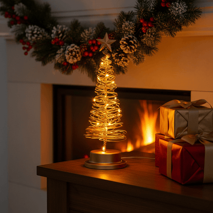 Árbol de Navidad LED con diseño en espiral y estrella decorativa