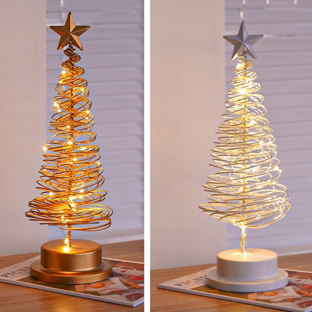 Árbol de Navidad LED con diseño en espiral y estrella decorativa