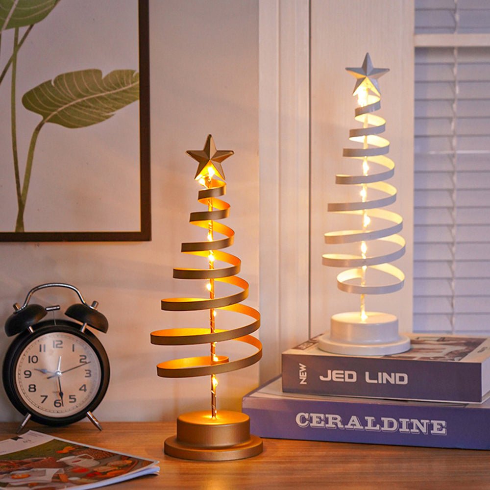 Árbol de Navidad LED con diseño en espiral y estrella decorativa