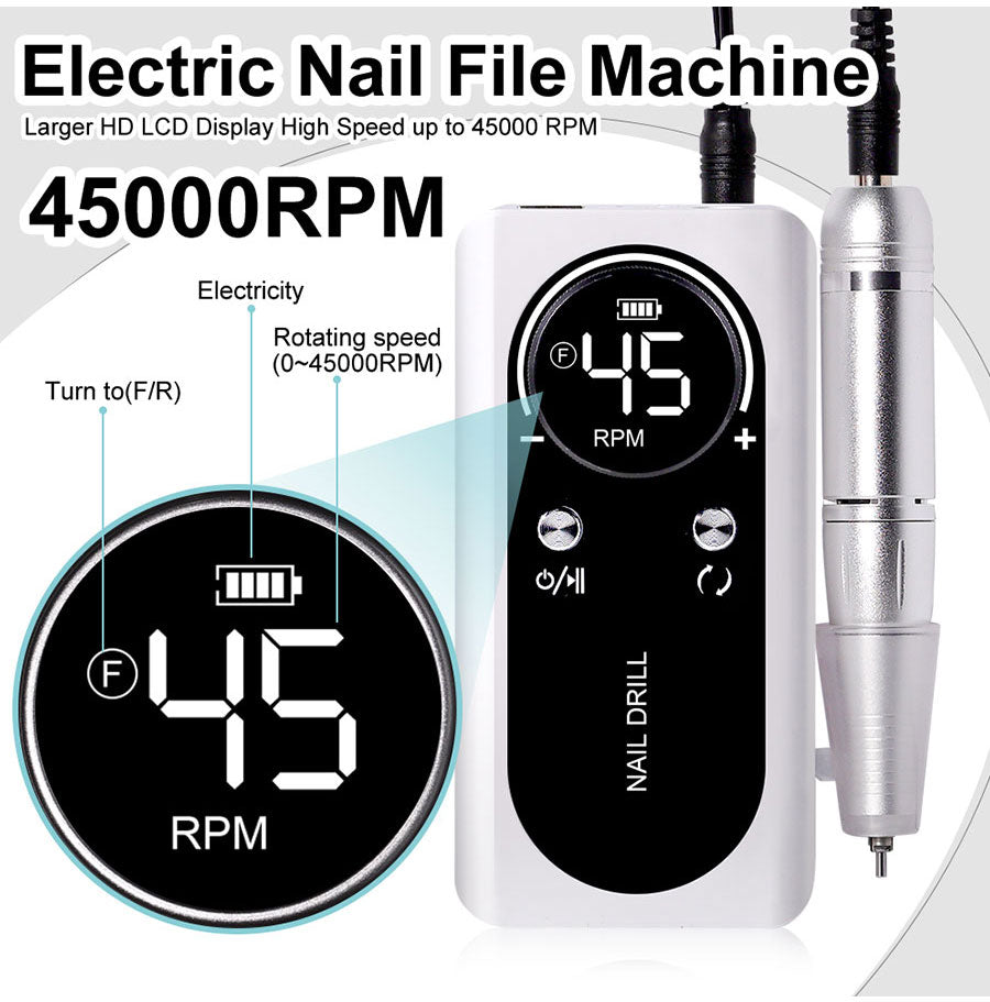 ARCHIVADOR ELÉCTRICO PORTÁTIL PROFESIONAL DE 45000RPM CON BATERÍA RECARGABLE | BAJO NIVEL DE RUIDO PARA MANICURA