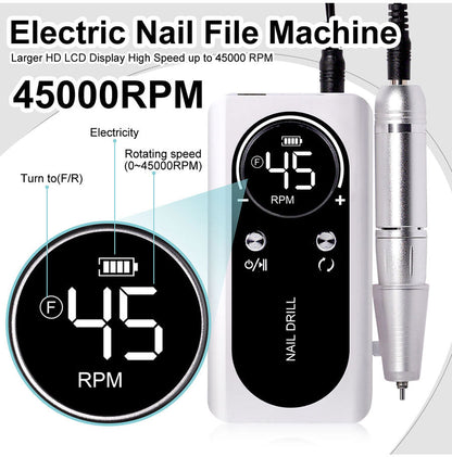 ARCHIVADOR ELÉCTRICO PORTÁTIL PROFESIONAL DE 45000RPM CON BATERÍA RECARGABLE | BAJO NIVEL DE RUIDO PARA MANICURA