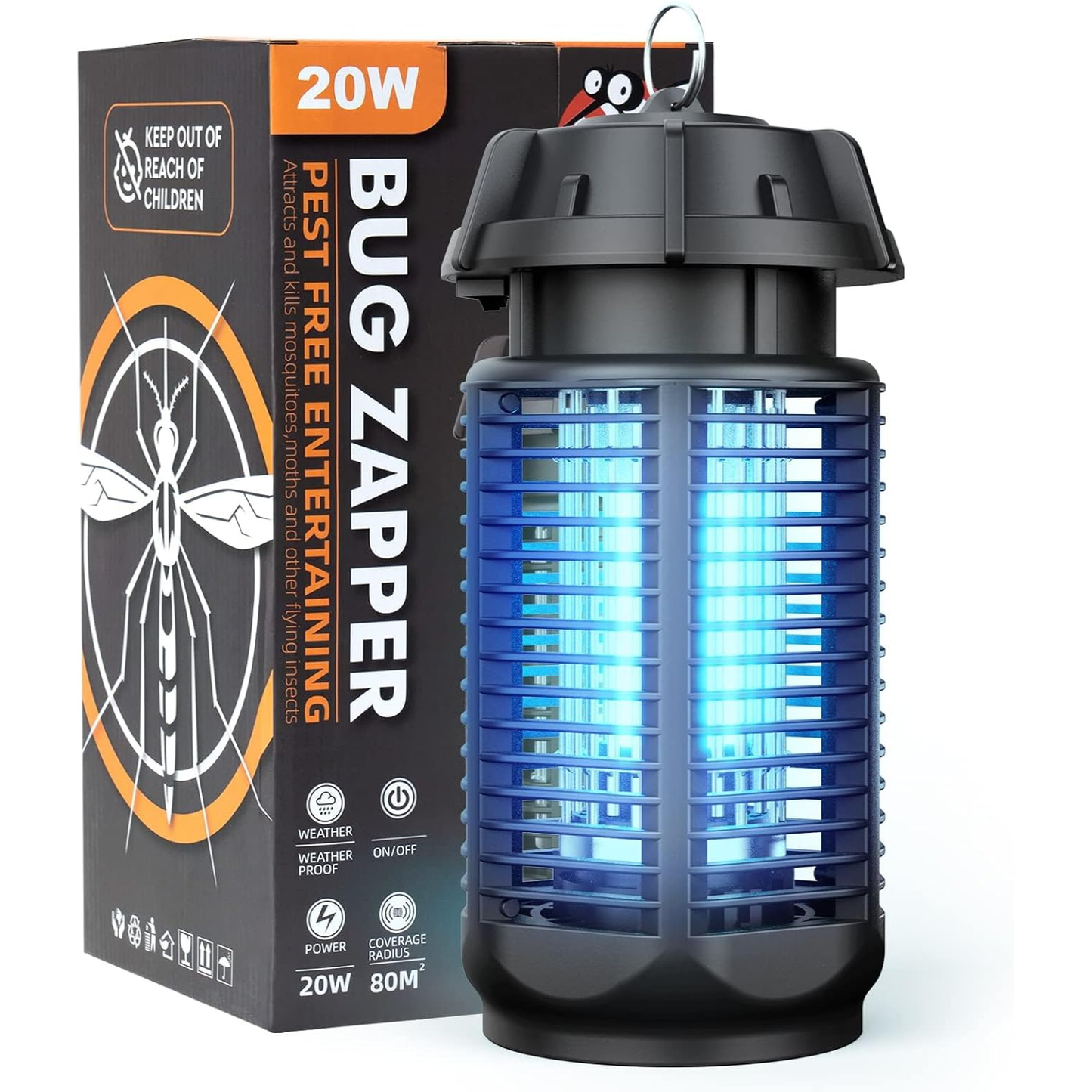 Asesino Eléctrico de Insectos con Luz UV de 20W y Voltaje de 4200V, Impermeable IPX4