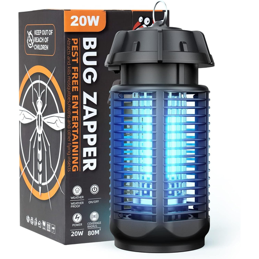 Asesino Eléctrico de Insectos con Luz UV de 20W y Voltaje de 4200V, Impermeable IPX4